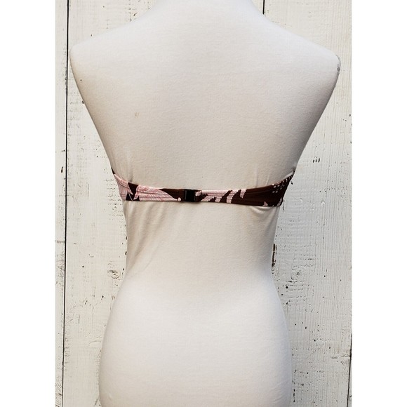 Vix by Paul Hermanny Bandeau Bikini Top Brown Pink Leaves Womens SZ Small  NEW - Picture 2 of 3